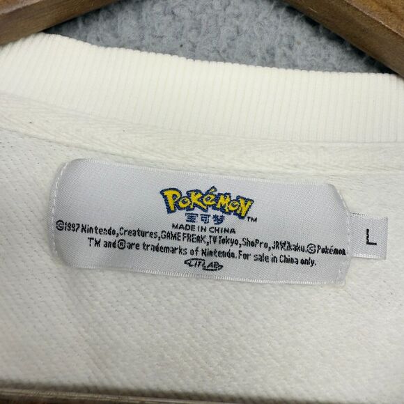 Pokemon Sweatshirt Adult Large White Yellow Pikachu Patch Boxy Spellout Litlab - Picture 6 of 11